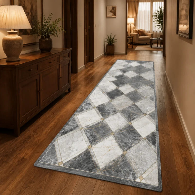 Grey Gold Marble Ink Wash Runner Rug, Non-Slip Fade-Resistant 100% Polyester, Machine-Made Mat for Hallway, Entryway and Kitchen - product view 5