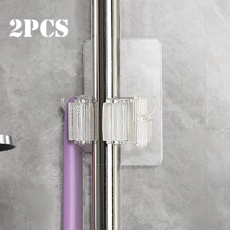Adhesive Broom Holder, ABS Wall-Mount Mop Organizer with Hooks, 22 lb Capacity, No-Drill Installation, 1 or 2 Piece Set - product view 3