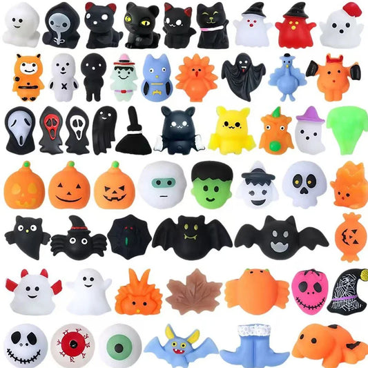 Pumpkin Ghost Mochi Squishy Toys, TPR Halloween Stress Relief Favors in 5, 10, 15 or 20 Pieces - product view 1