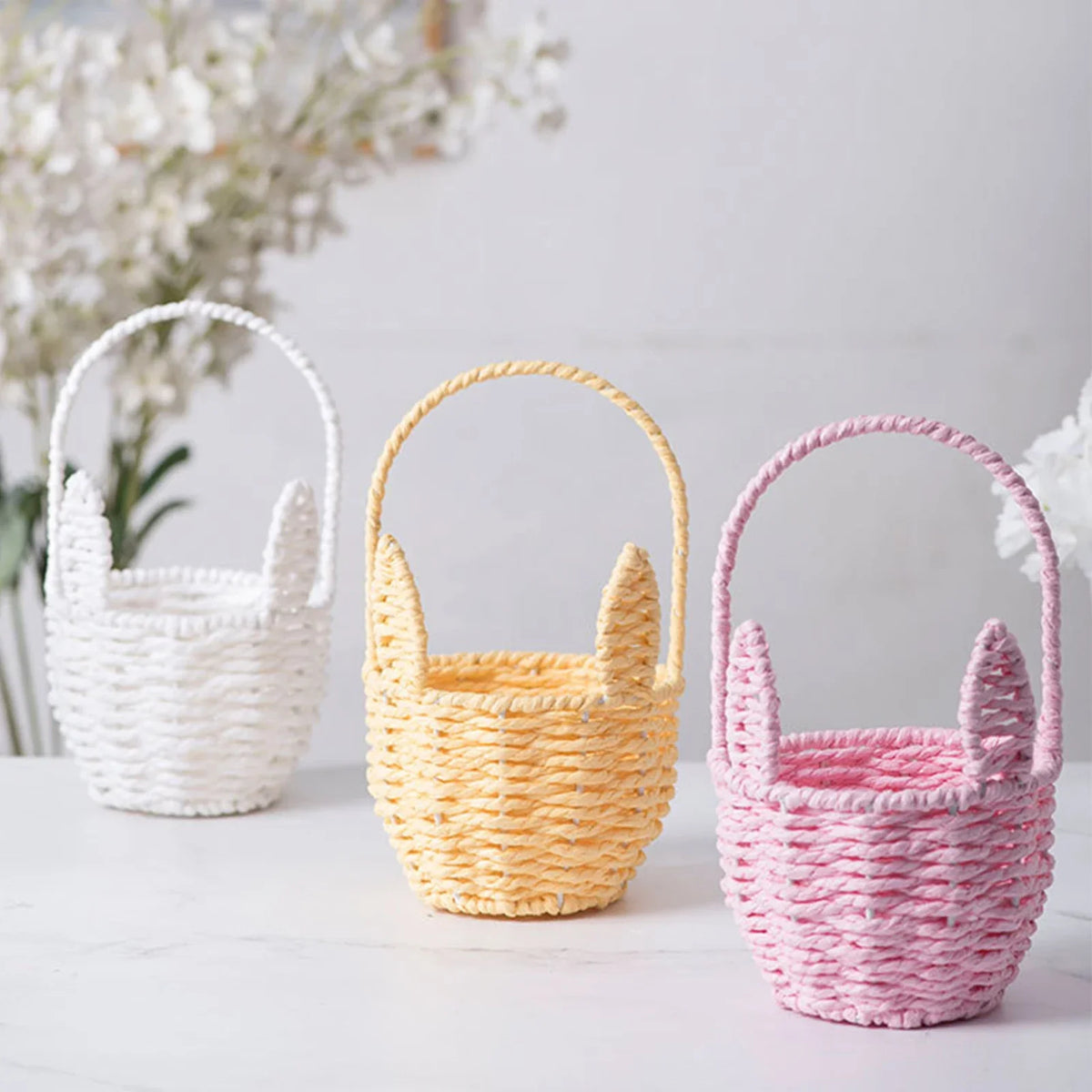 Easter Rabbit-Ear Storage Basket, Reusable Multi-Use Metal and Plastic Organizer, 8.27 x 4.92 x 4.92 in, Gift and Treat Basket - product view 6