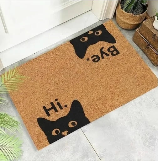 Cat Face Polyester Doormat, Modern Floral Non-Slip Entry Rug, Machine-Made Pet Lover Floor Mat, 30 x 50 to 60 x 90 cm - product view 1
