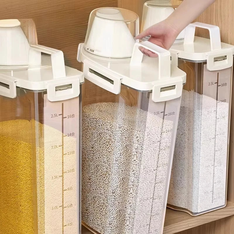Rice Storage Container, Sealed 1.5L or 2.0L Food Storage Box, Measured Plastic Grain and Flour Keeper with Lid - product view 4
