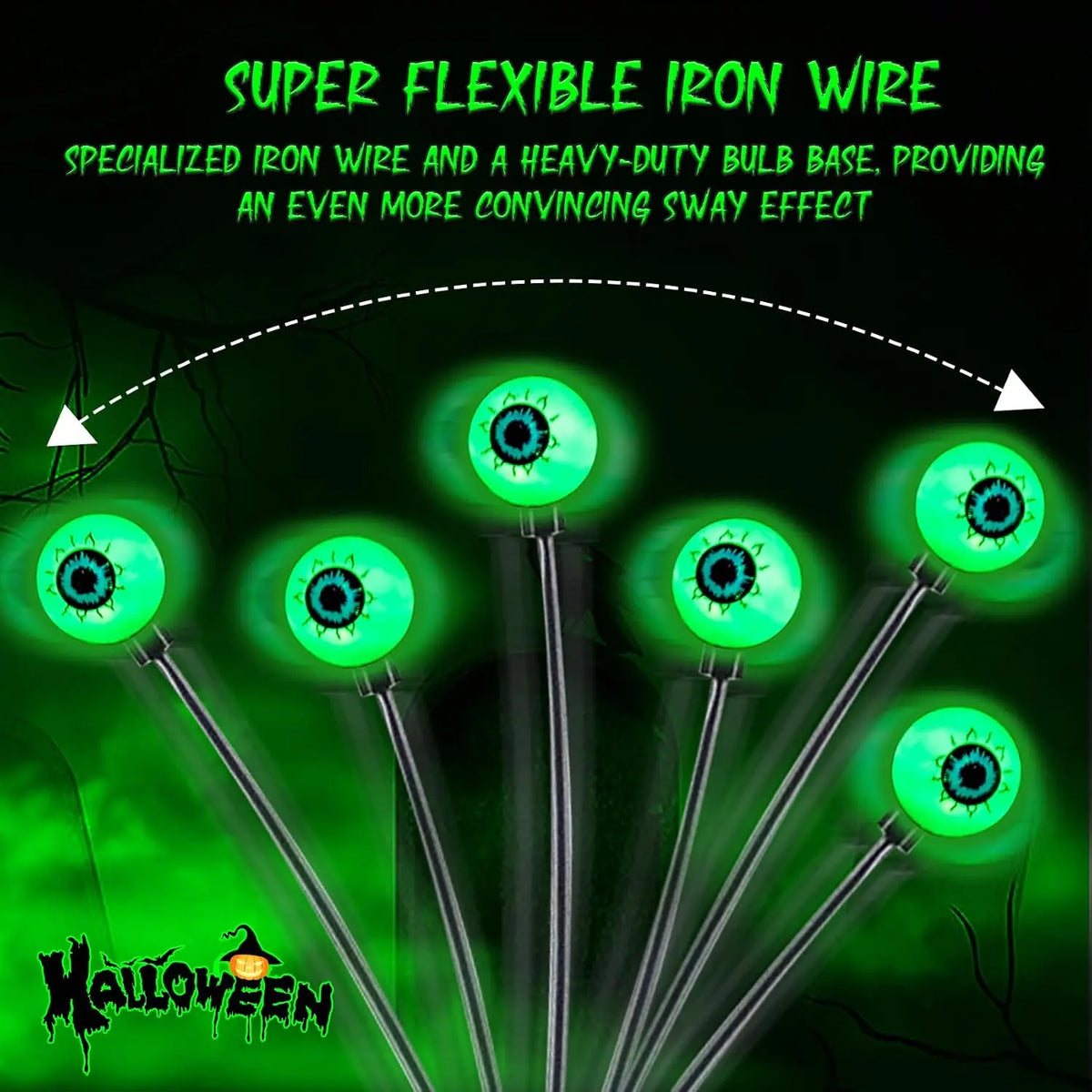 Solar Scary Eyeball Pathway Lights, Green Emitting Color, Dual Modes, 6/8/10 LED Options for Halloween Yard Garden Decor - product view 4
