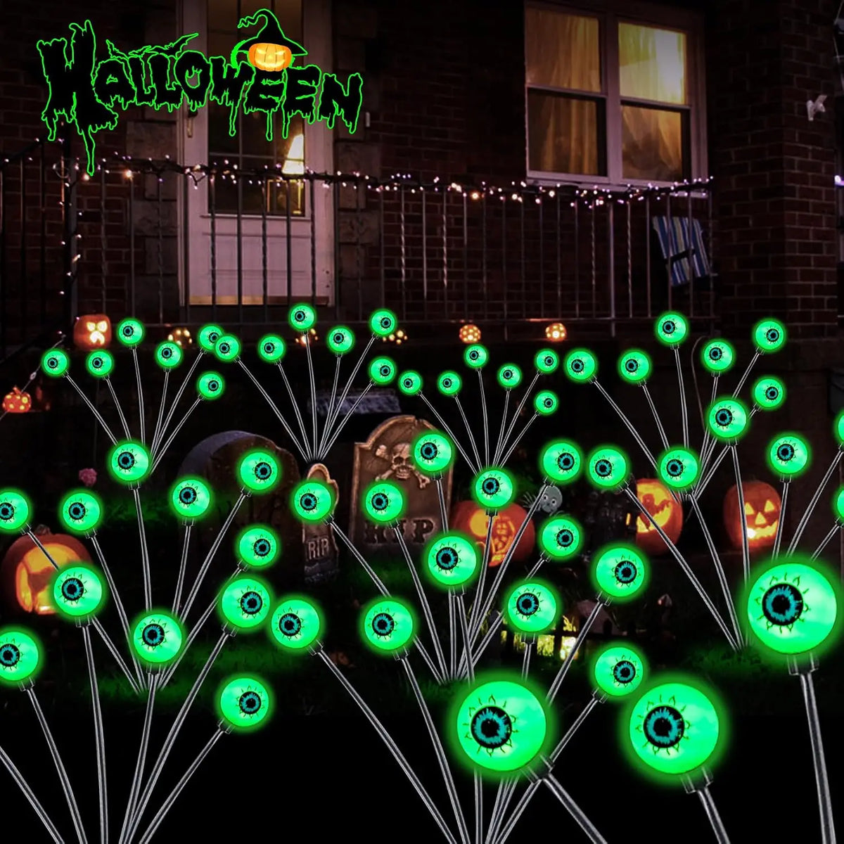 Solar Scary Eyeball Pathway Lights, Green Emitting Color, Dual Modes, 6/8/10 LED Options for Halloween Yard Garden Decor - product view 5