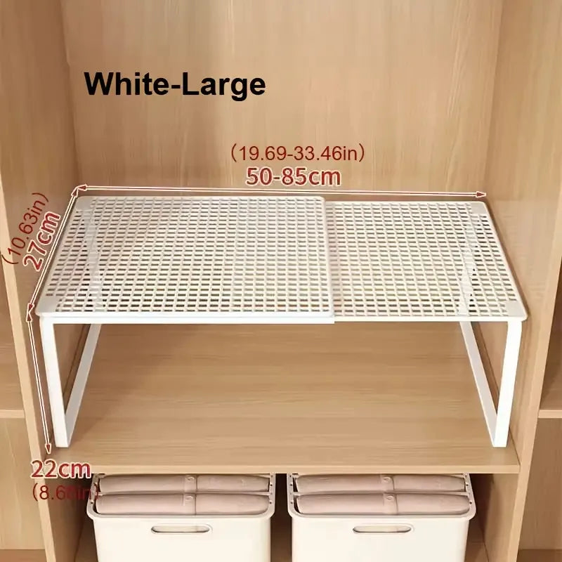 Expandable Metal Cabinet Shelf Organizer, Stackable Steel Rack for Kitchen Pantry Wardrobe, White or Black in 3 Sizes - product view 1