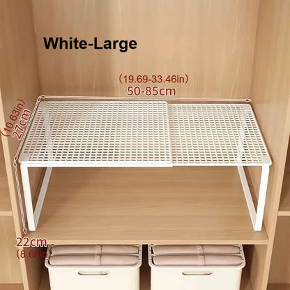 Expandable Metal Cabinet Shelf Organizer, Stackable Steel Rack for Kitchen Pantry Wardrobe, White or Black in 3 Sizes - product view 1