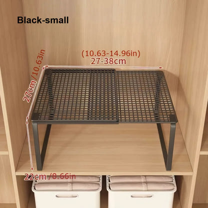 Expandable Metal Cabinet Shelf Organizer, Stackable Steel Rack for Kitchen Pantry Wardrobe, White or Black in 3 Sizes - product view 2