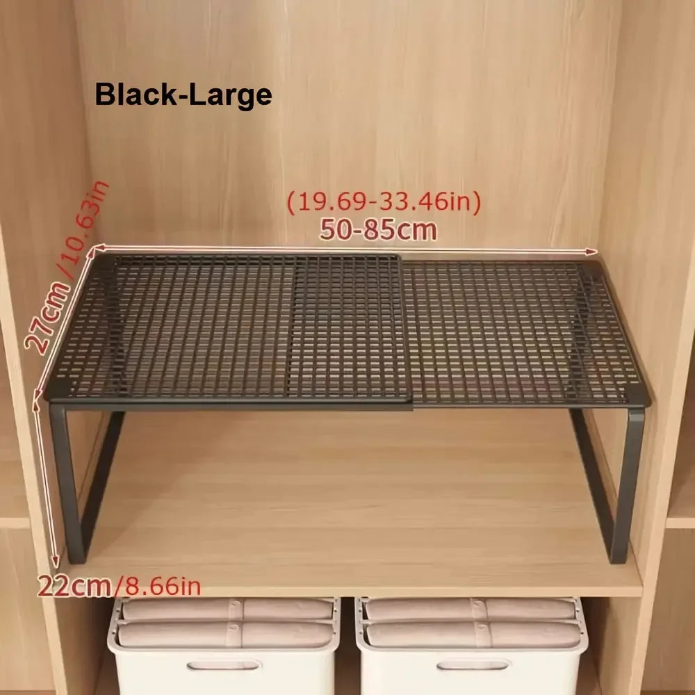 Expandable Metal Cabinet Shelf Organizer, Stackable Steel Rack for Kitchen Pantry Wardrobe, White or Black in 3 Sizes - product view 4