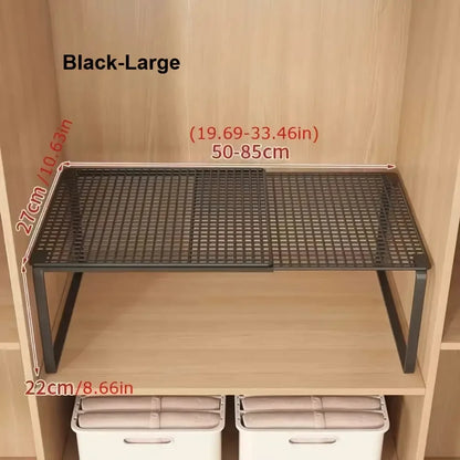 Expandable Metal Cabinet Shelf Organizer, Stackable Steel Rack for Kitchen Pantry Wardrobe, White or Black in 3 Sizes - product view 4