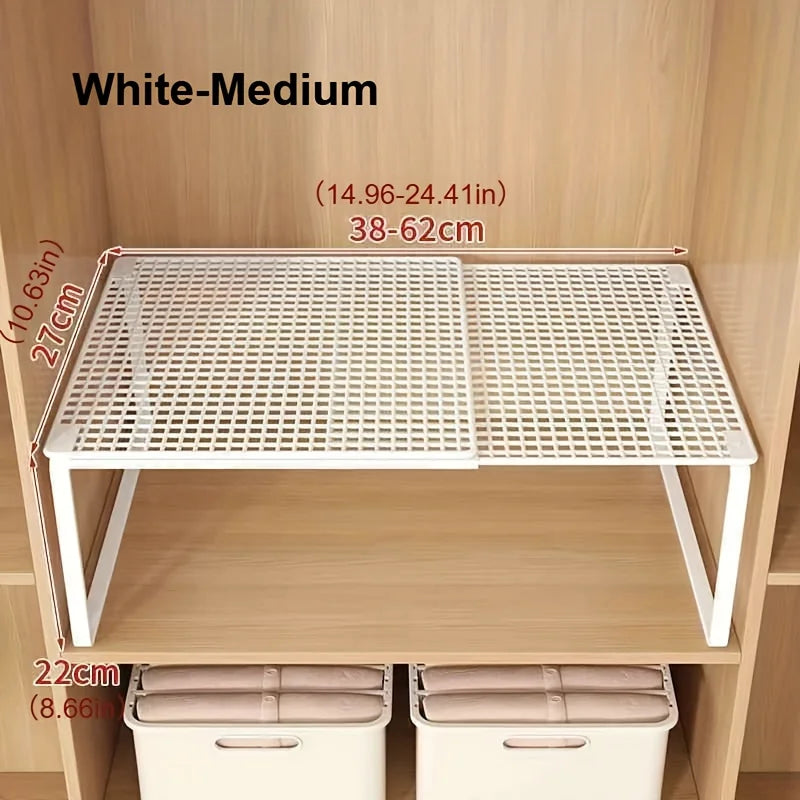 Expandable Metal Cabinet Shelf Organizer, Stackable Steel Rack for Kitchen Pantry Wardrobe, White or Black in 3 Sizes - product view 6
