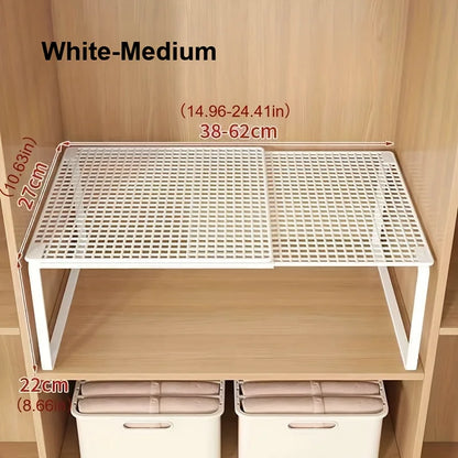 Expandable Metal Cabinet Shelf Organizer, Stackable Steel Rack for Kitchen Pantry Wardrobe, White or Black in 3 Sizes - product view 6