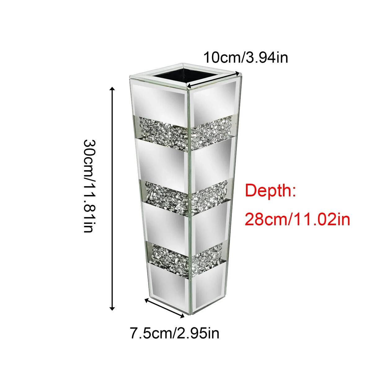 Modern Crystal Diamond Floor Vase, Mirrored Glass Décor, Large Size, 28.15-Inch Statement Accent for Living Rooms - product view 1