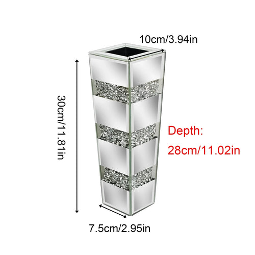 Modern Crystal Diamond Floor Vase, Mirrored Glass Décor, Large Size, 28.15-Inch Statement Accent for Living Rooms - product view 1