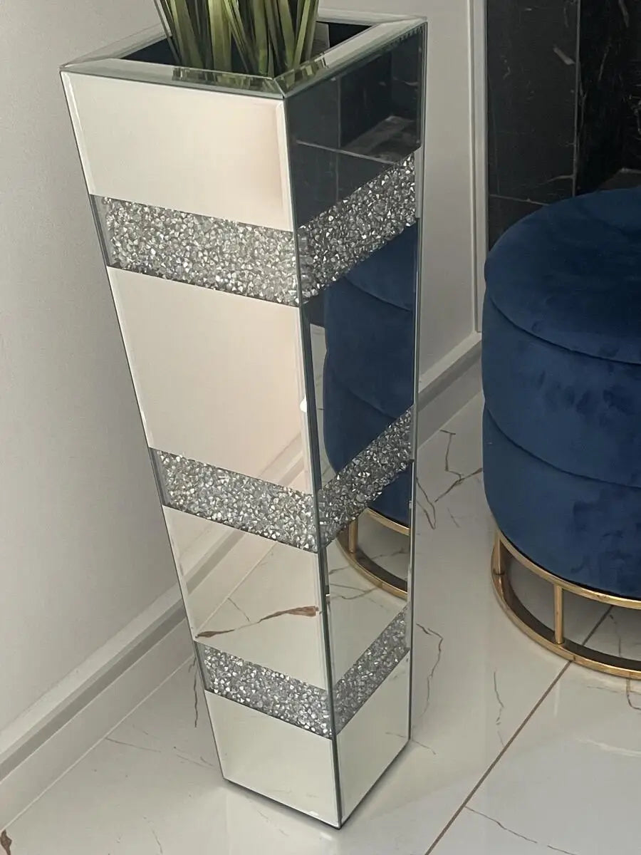 Modern Crystal Diamond Floor Vase, Mirrored Glass Décor, Large Size, 28.15-Inch Statement Accent for Living Rooms - product view 5