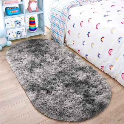Plush Oval Area Rug, Modern Solid Felt-Style Bedroom and Kids Room Mat with PVC Backing, Anti-Slip Sizes and Colors - product view 1