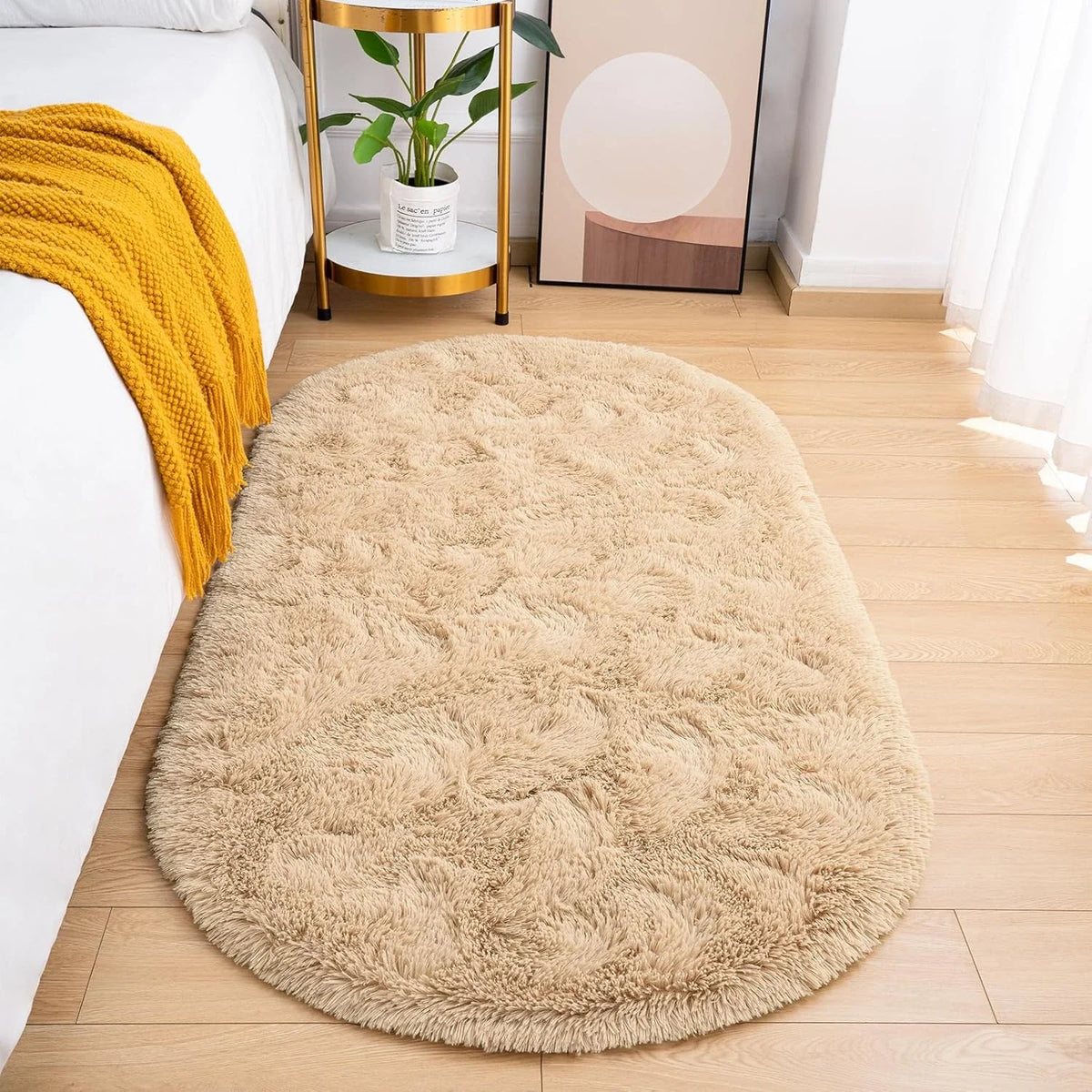 Plush Oval Area Rug, Modern Solid Felt-Style Bedroom and Kids Room Mat with PVC Backing, Anti-Slip Sizes and Colors - product view 2