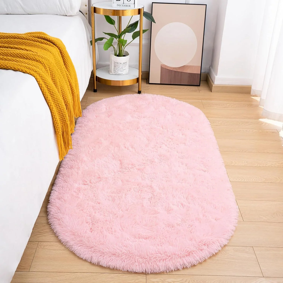 Plush Oval Area Rug, Modern Solid Felt-Style Bedroom and Kids Room Mat with PVC Backing, Anti-Slip Sizes and Colors - product view 3