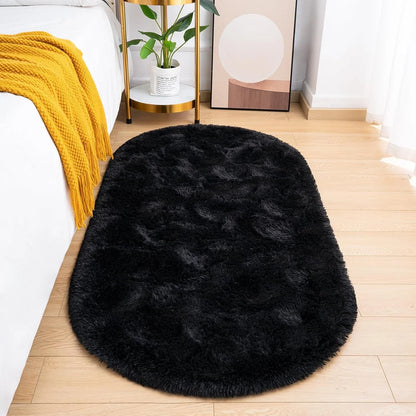 Plush Oval Area Rug, Modern Solid Felt-Style Bedroom and Kids Room Mat with PVC Backing, Anti-Slip Sizes and Colors - product view 4