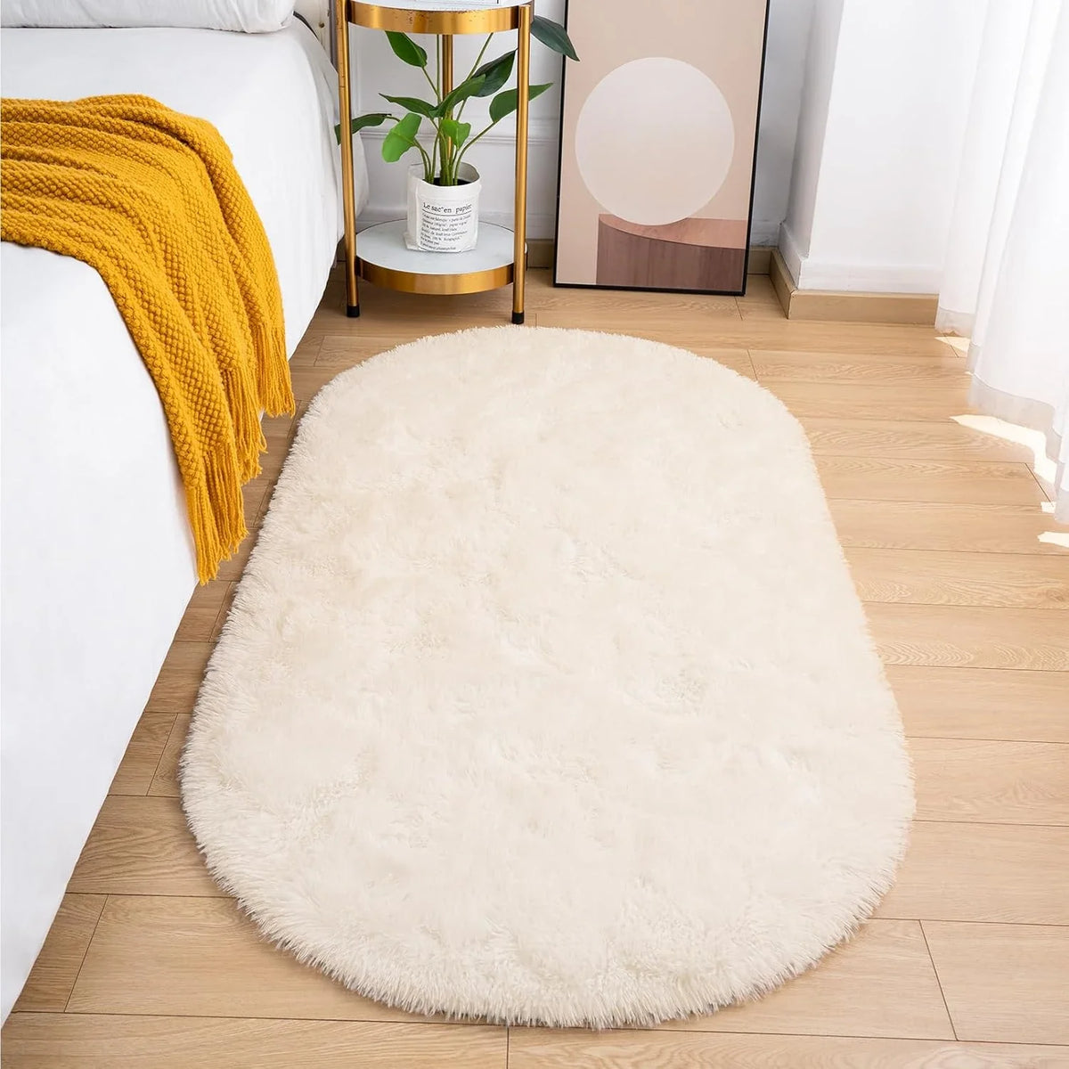 Plush Oval Area Rug, Modern Solid Felt-Style Bedroom and Kids Room Mat with PVC Backing, Anti-Slip Sizes and Colors - product view 5