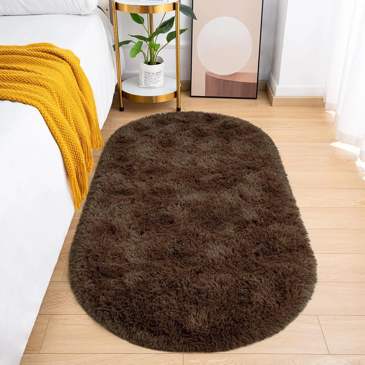 Plush Oval Area Rug, Modern Solid Felt-Style Bedroom and Kids Room Mat with PVC Backing, Anti-Slip Sizes and Colors - product view 6