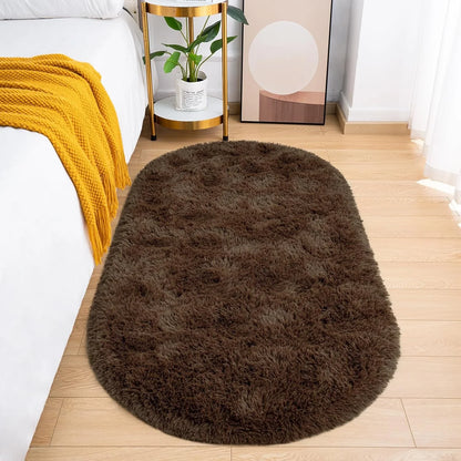 Plush Oval Area Rug, Modern Solid Felt-Style Bedroom and Kids Room Mat with PVC Backing, Anti-Slip Sizes and Colors - product view 6