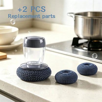 Self-Filling Soap Dispensing Dish Brush, Round Wire Scrubber with Replaceable Heads for Dishes, Pans, Sinks and Tiles - product view 1