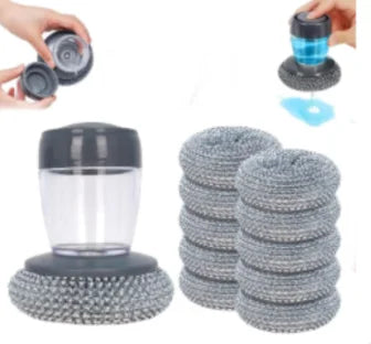 Self-Filling Soap Dispensing Dish Brush, Round Wire Scrubber with Replaceable Heads for Dishes, Pans, Sinks and Tiles - product view 2