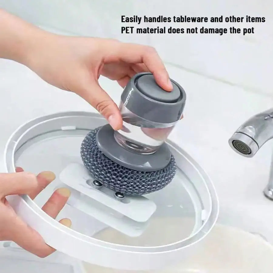 Self-Filling Soap Dispensing Dish Brush, Round Wire Scrubber with Replaceable Heads for Dishes, Pans, Sinks and Tiles - product view 4