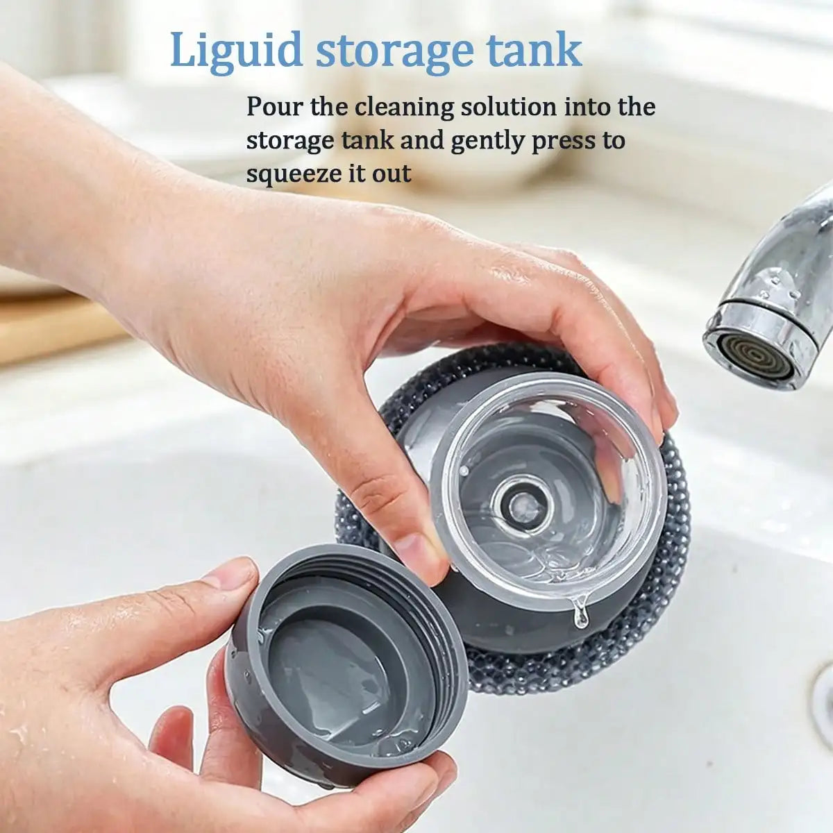 Self-Filling Soap Dispensing Dish Brush, Round Wire Scrubber with Replaceable Heads for Dishes, Pans, Sinks and Tiles - product view 5