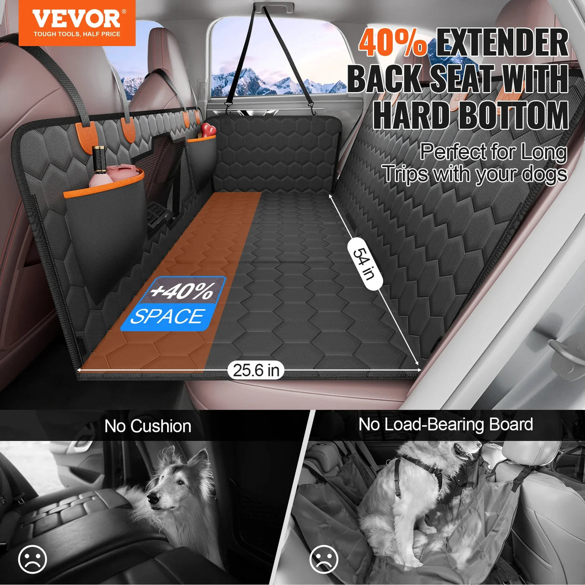 Dog Car Bed Back Seat Extender, Waterproof Nylon Cover with Mesh Window, Safety Belt and Storage Pocket for Comfortable Travel - product view 4