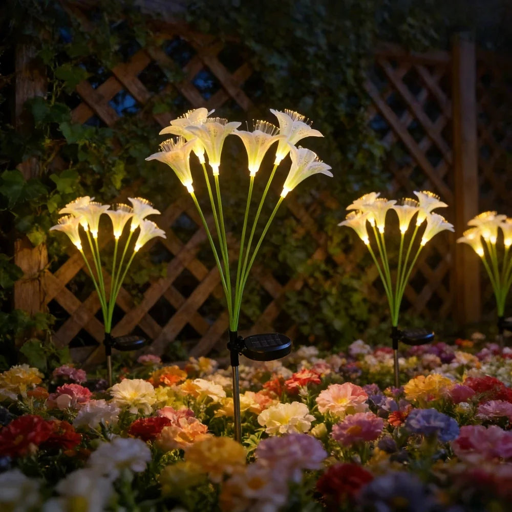Solar Lily Flower Garden Stake Lights, Warm White LED Pathway Decor, 6-Head Design, Push-Button Control for Yard - product view 6