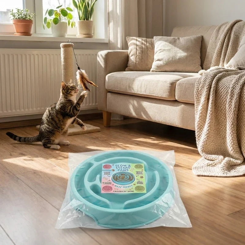 Slow Feeder Dog Bowl, Maze-Pattern Anti-Gulping Pet Food and Water Dish, Non-Slip Design, 19.5 x 19.5 x 3.5 cm - product view 1