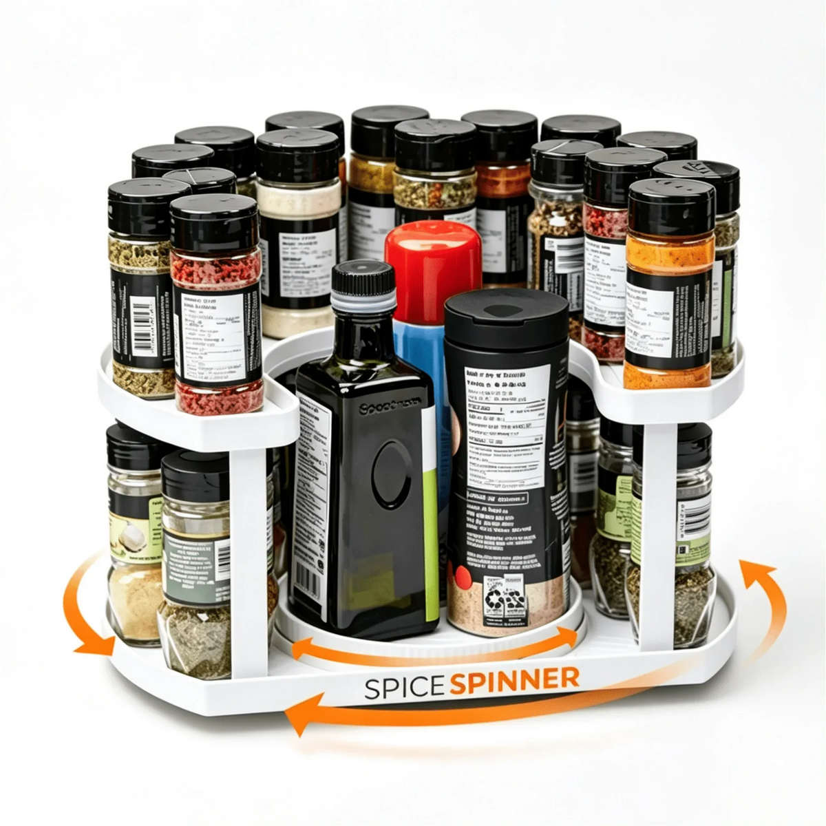 Two-Tier Rotating Spice Organizer, Adjustable-Height Lazy Susan Rack, Holds Up to 40 Bottles for Pantry or Countertop - product view 2