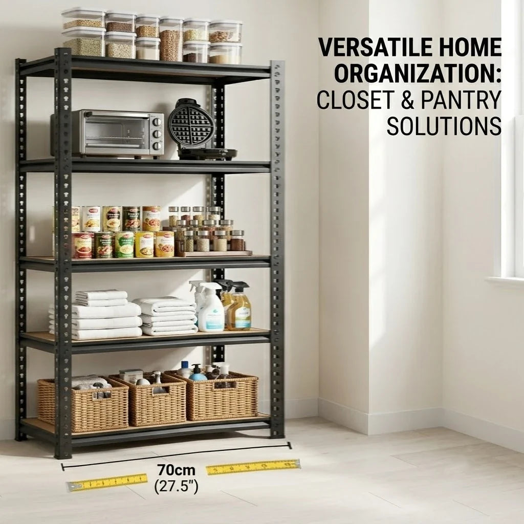 5-Tier Slim Metal Shelving Unit, Adjustable Pantry Storage Rack, 27.6 x 11.8 x 59.8 Inch, No-Tool Assembly - product view 3