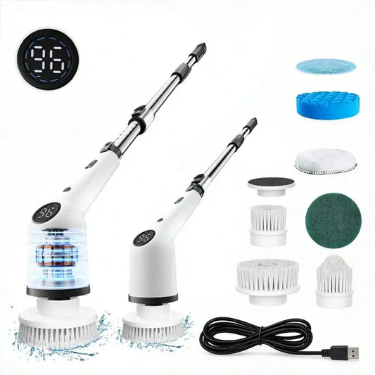 Electric Spin Scrubber, USB Rechargeable Dual-Speed Cleaner with Telescopic Handle, 8 Brush Heads for Bathroom, Floors and Cars - product view 1