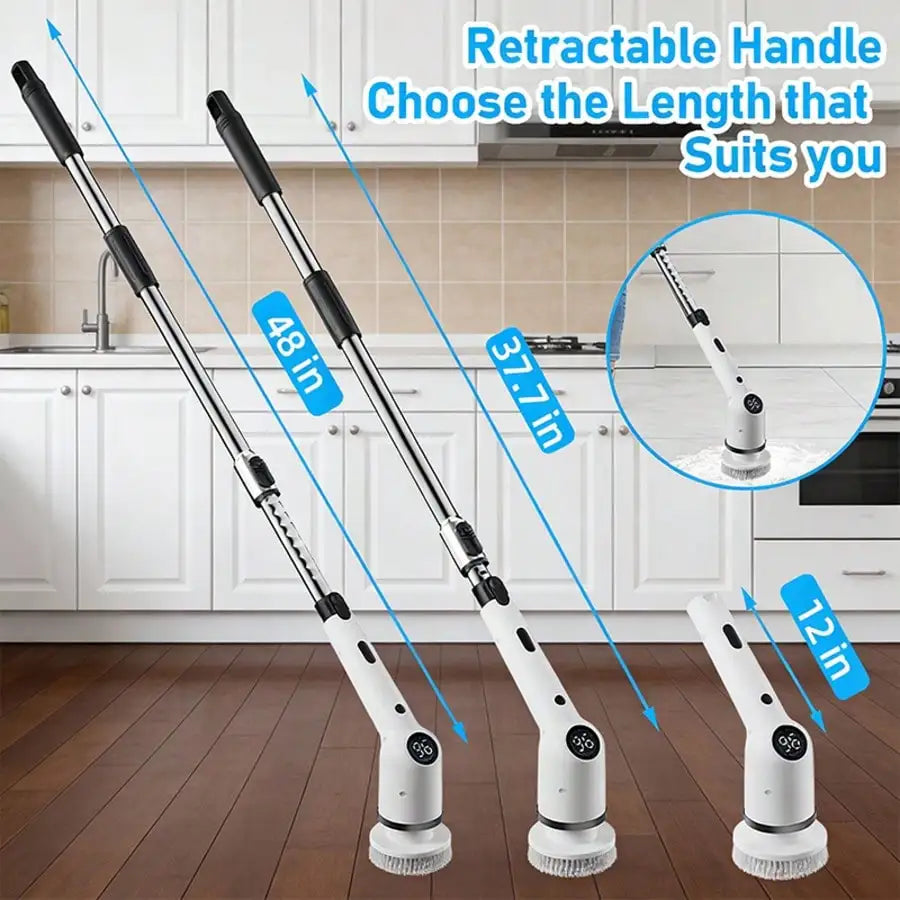 Electric Spin Scrubber, USB Rechargeable Dual-Speed Cleaner with Telescopic Handle, 8 Brush Heads for Bathroom, Floors and Cars - product view 2