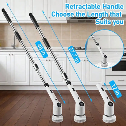 Electric Spin Scrubber, USB Rechargeable Dual-Speed Cleaner with Telescopic Handle, 8 Brush Heads for Bathroom, Floors and Cars - product view 2