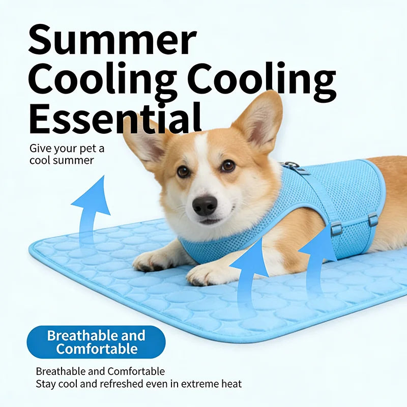 Cooling Pet Bed Mat, 100% Cotton Solid Pad in Blue or Grey with Six Size Options for Summer Resting - product view 3