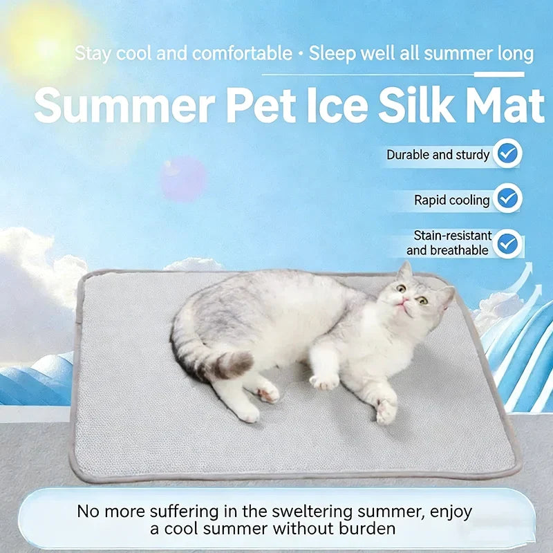 Cooling Pet Bed Mat, 100% Cotton Solid Pad in Blue or Grey with Six Size Options for Summer Resting - product view 4