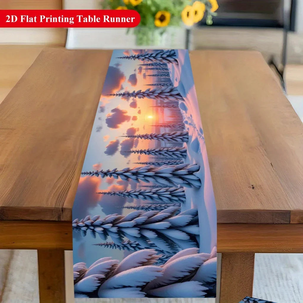 Winter Snow Pine Forest Print Table Runner, Woven Polyester Holiday Dining Decor, Five Sizes for Home and Parties - product view 3