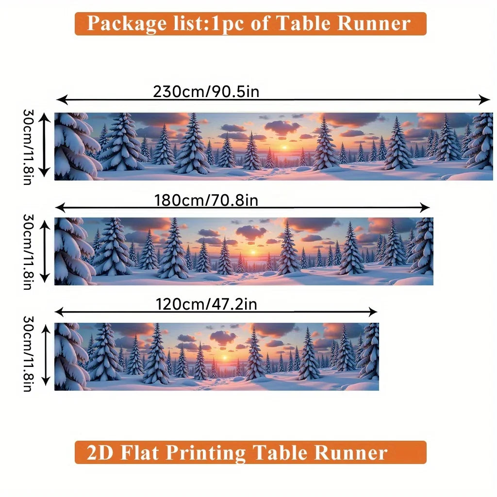 Winter Snow Pine Forest Print Table Runner, Woven Polyester Holiday Dining Decor, Five Sizes for Home and Parties - product view 4