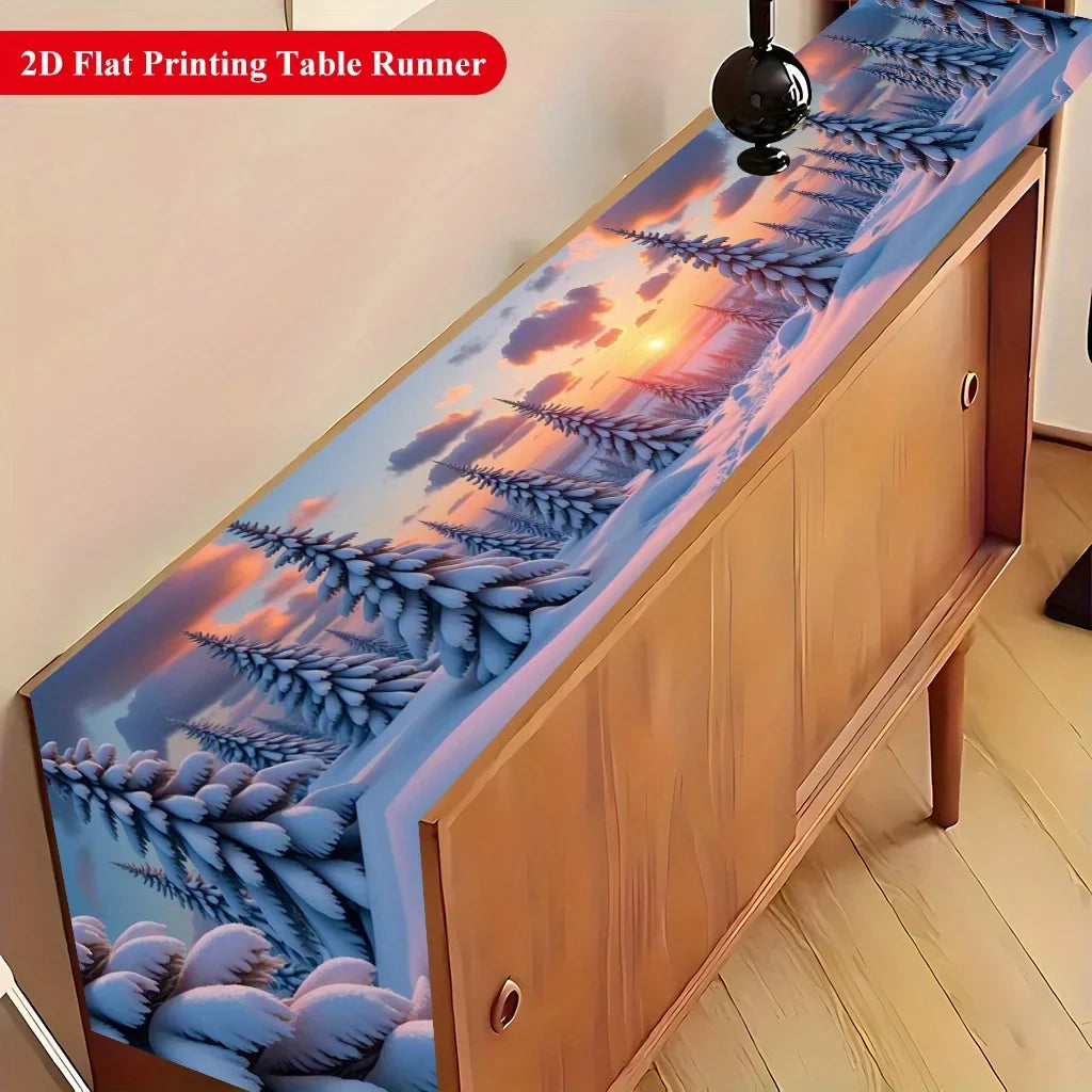 Winter Snow Pine Forest Print Table Runner, Woven Polyester Holiday Dining Decor, Five Sizes for Home and Parties - product view 5