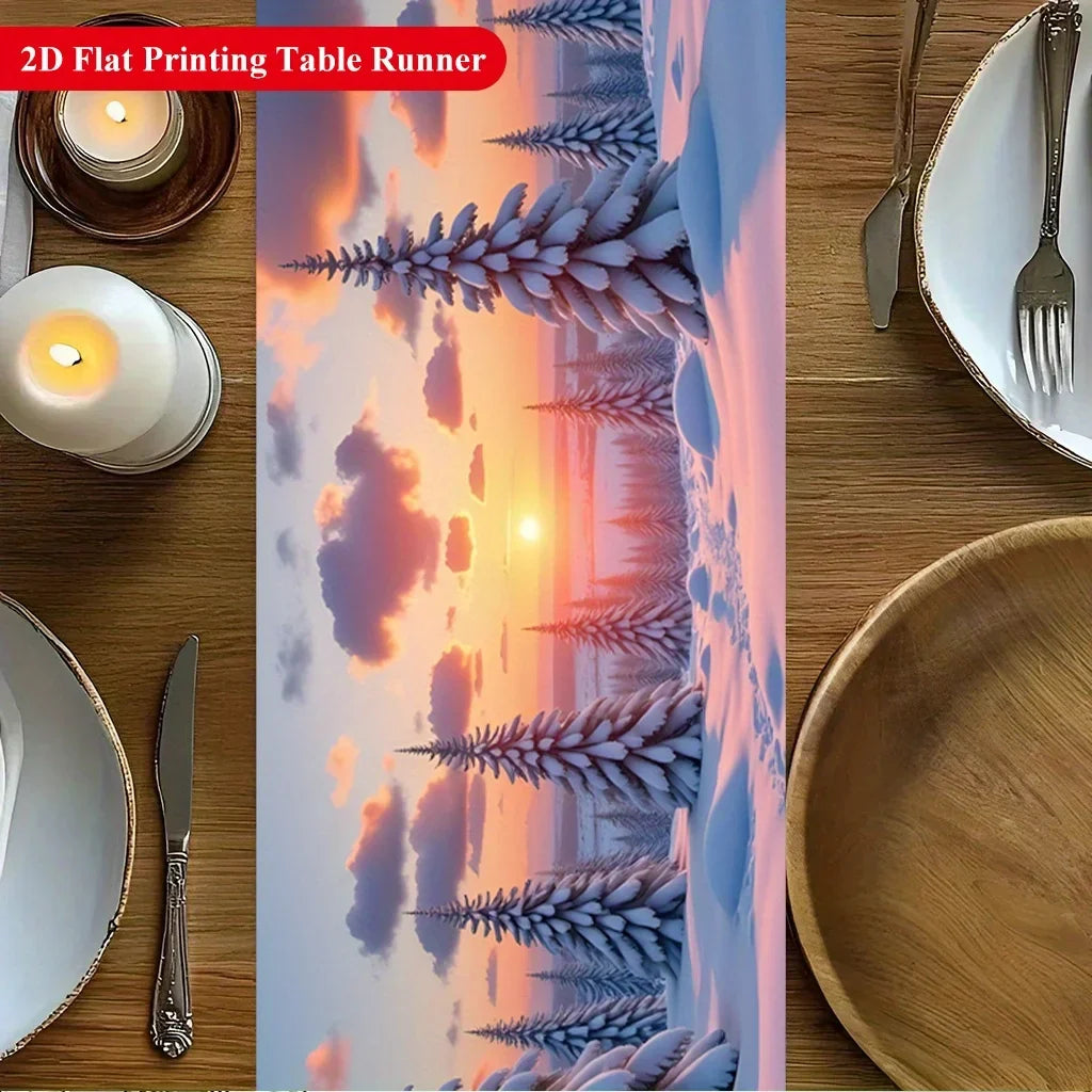 Winter Snow Pine Forest Print Table Runner, Woven Polyester Holiday Dining Decor, Five Sizes for Home and Parties - product view 6