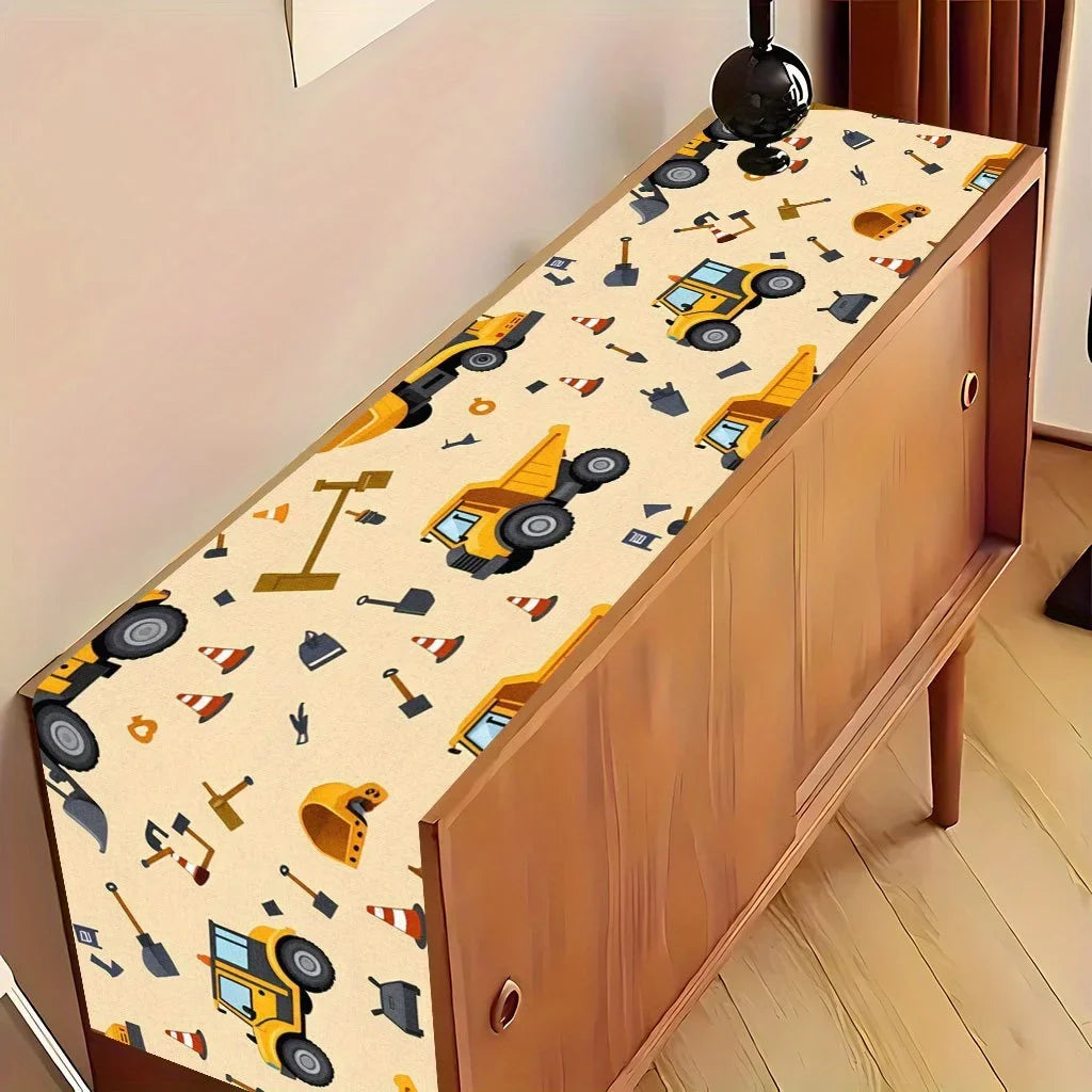 Holiday Table Runner, Printed Woven Polyester, Construction Vehicle Truck and Tractor Design, 5 Length Options - product view 2