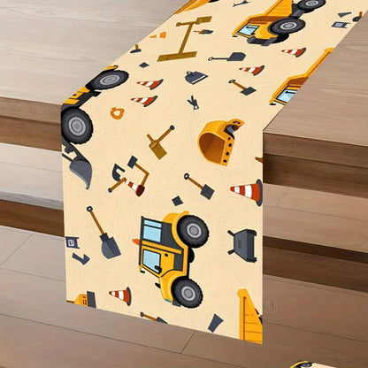 Holiday Table Runner, Printed Woven Polyester, Construction Vehicle Truck and Tractor Design, 5 Length Options - product view 3