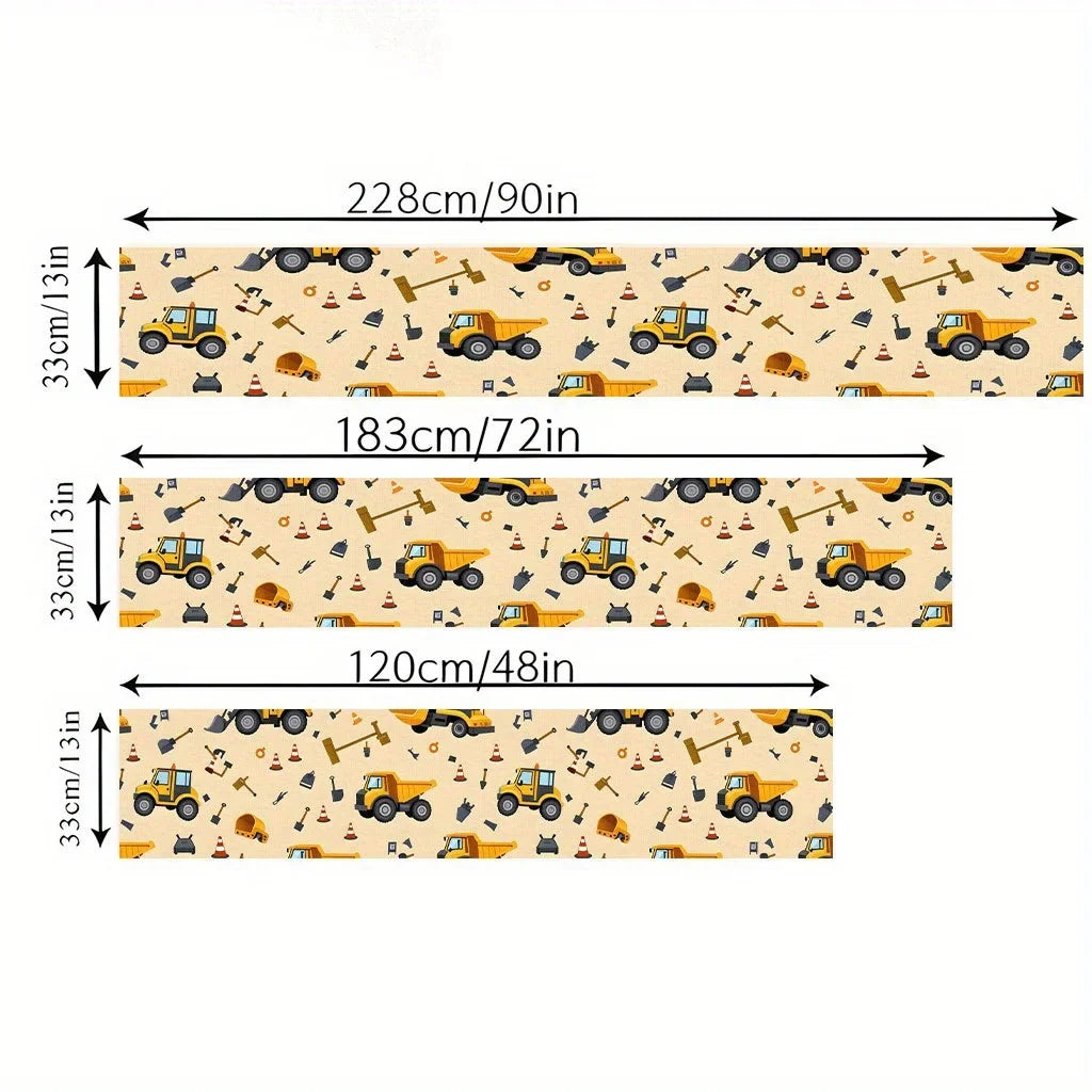 Holiday Table Runner, Printed Woven Polyester, Construction Vehicle Truck and Tractor Design, 5 Length Options - product view 4