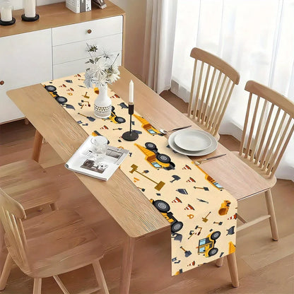 Holiday Table Runner, Printed Woven Polyester, Construction Vehicle Truck and Tractor Design, 5 Length Options - product view 6