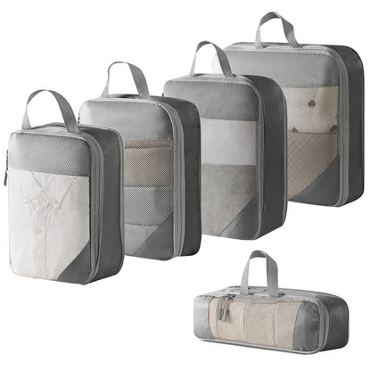 Compression Packing Cubes, 5-Piece Expandable Travel Organizer Set, Polyester, XL to Sock Sizes, 4 Colors - product view 1
