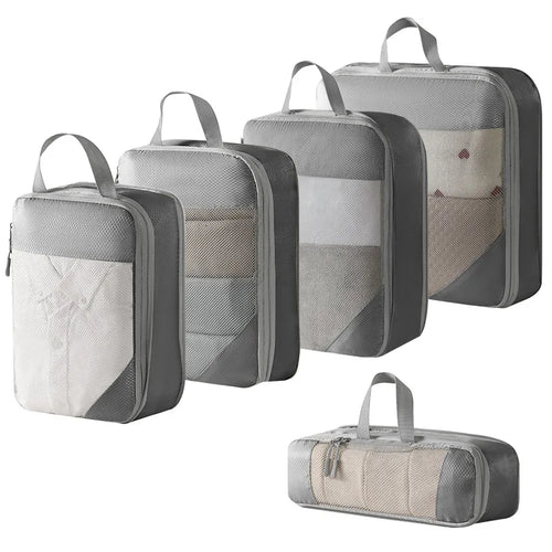 Compression Packing Cubes, 5-Piece Expandable Travel Organizer Set, Polyester, XL to Sock Sizes, 4 Colors - product view 1