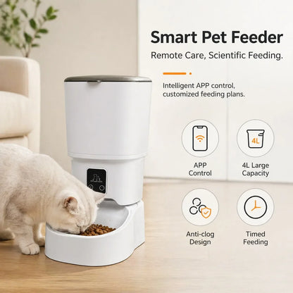 4L Automatic Pet Feeder with Plastic Bowl, USB Type-C Option for Cats and Small Dogs, Home Feeding Station - product view 1